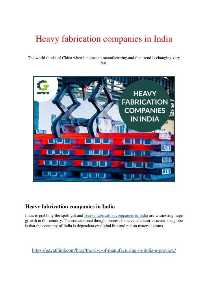 heavy fabrication companies in india