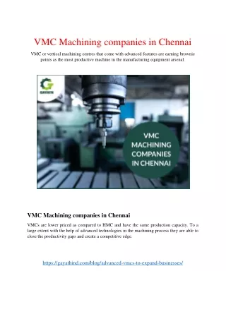 VMC Machining companies in Chennai