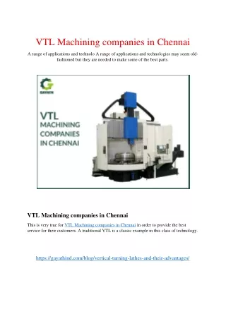VTL Machining companies in Chennai