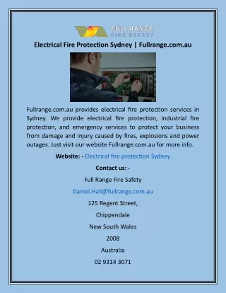 Electrical Fire Protection Sydney  Fullrange.com