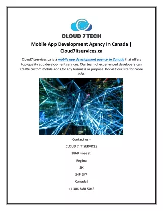Mobile App Development Agency In Canada  Cloud7itservices.ca