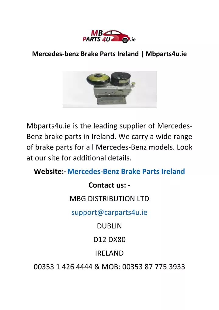 mercedes benz brake parts ireland mbparts4u ie