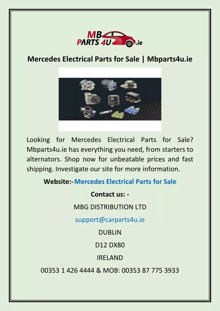 mercedes electrical parts for sale mbparts4u ie