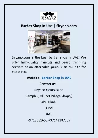 Barber Shop In Uae | Siryano.com