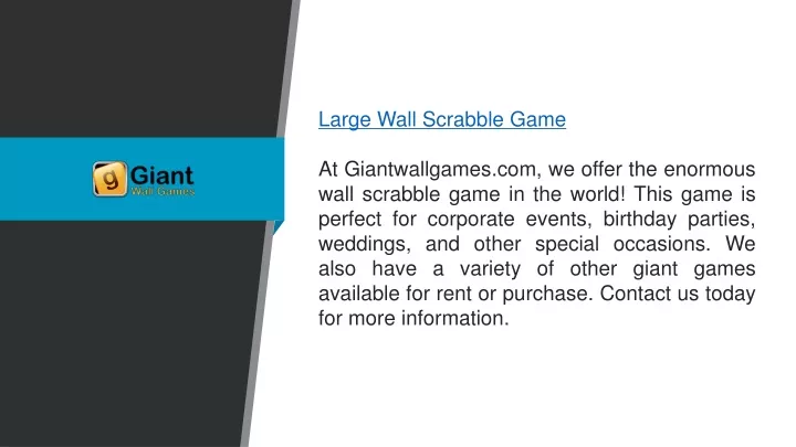 large wall scrabble game at giantwallgames