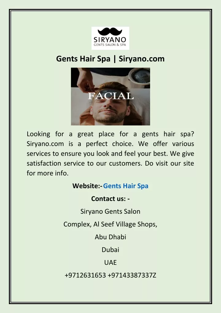 gents hair spa siryano com