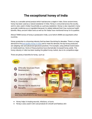 The exceptional honey of India ApisIndia