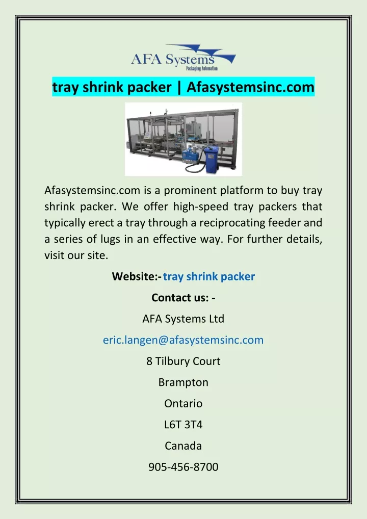 tray shrink packer afasystemsinc com