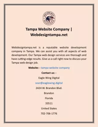 Tampa Website Company  Webdesigntampa.net