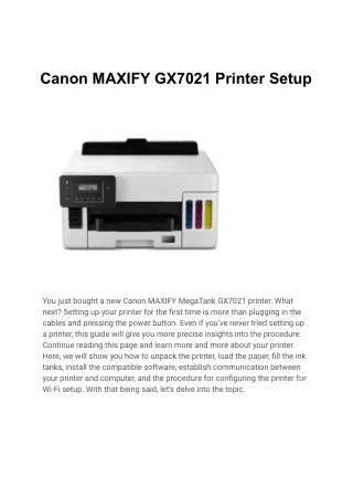 Canon MAXIFY GX7021 Printer Setup