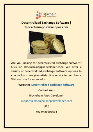 Decentralized Exchange Software | Blockchainappsdeveloper.com