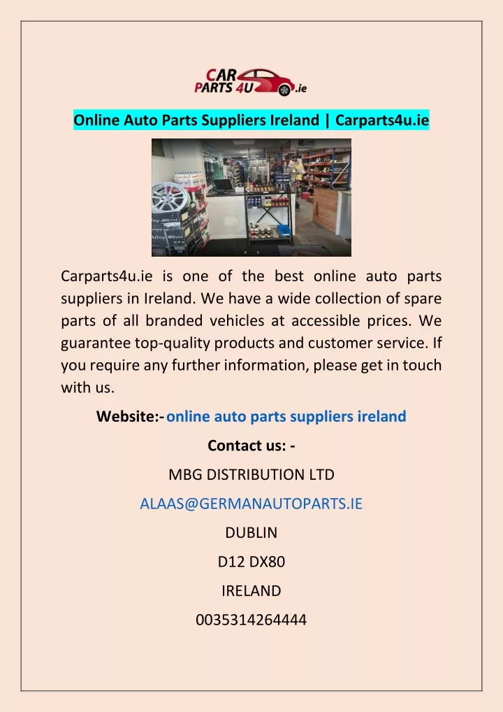 online auto parts suppliers ireland carparts4u ie