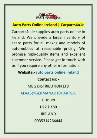 Auto Parts Online Ireland | Carparts4u.ie