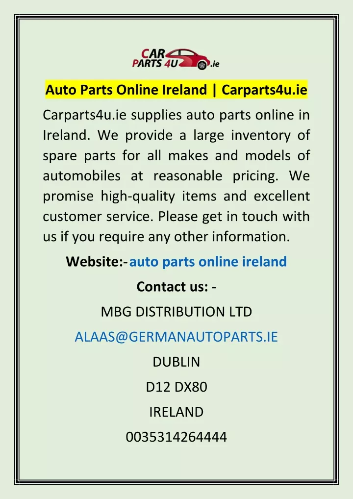 auto parts online ireland carparts4u ie