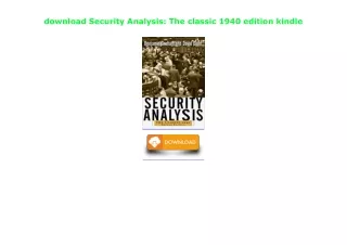 download Security Analysis: The classic 1940 edition kindle
