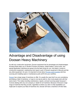 Advantage and Disadvantage of using Doosan Heavy Machinery