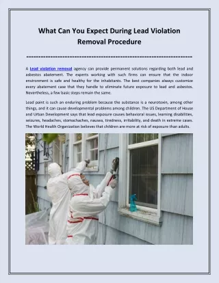 What Can You Expect During Lead Violation Removal Procedure