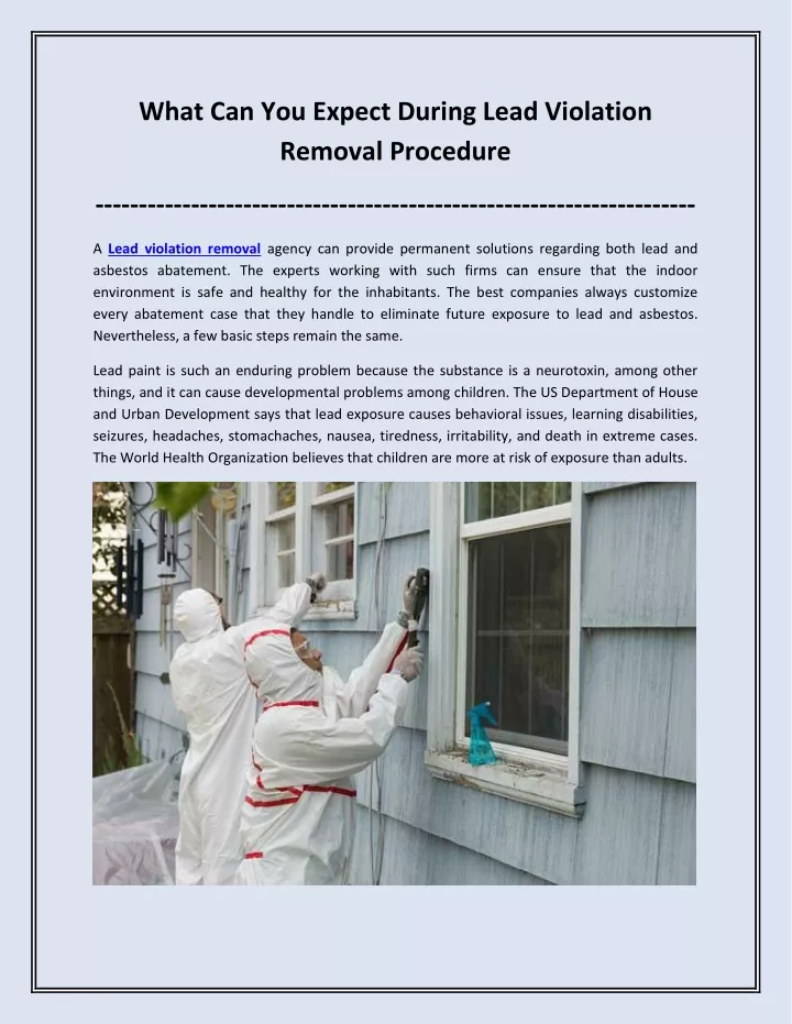 what can you expect during lead violation removal