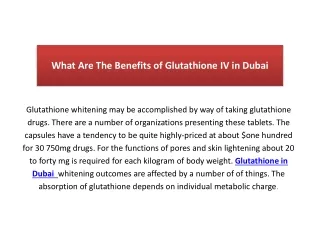 What Are The Benefits of Glutathione IV in Dubai