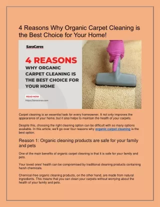 4 Reasons Why Organic Carpet Cleaning is the Best Choice for Your Home