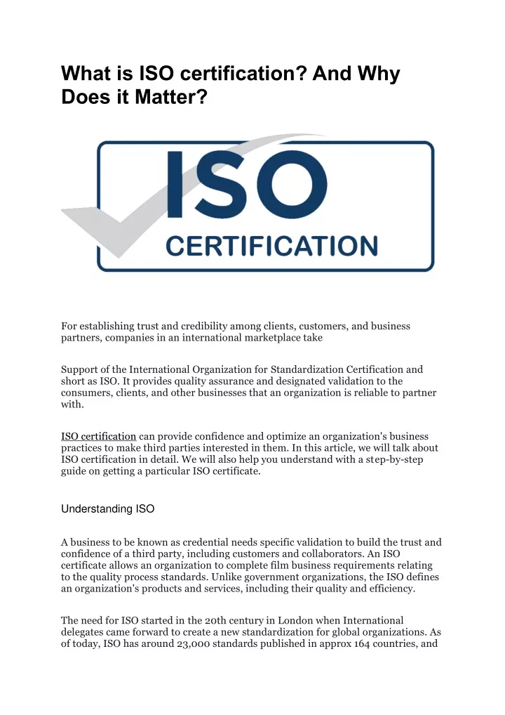 what is iso certification and why does it matter