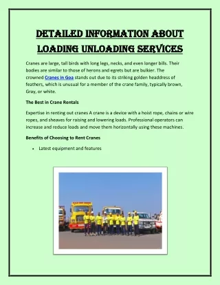 Detailed Information about Loading Unloading Services