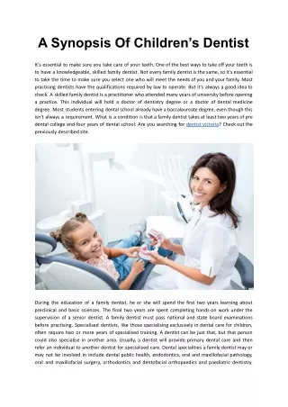 A Synopsis Of Children’s Dentist