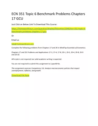 ECN 351 Topic 6 Benchmark Problems Chapters 17 GCU