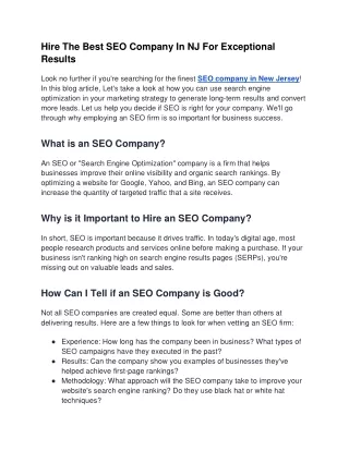 Hire The Best SEO Company In NJ For Exceptional Results