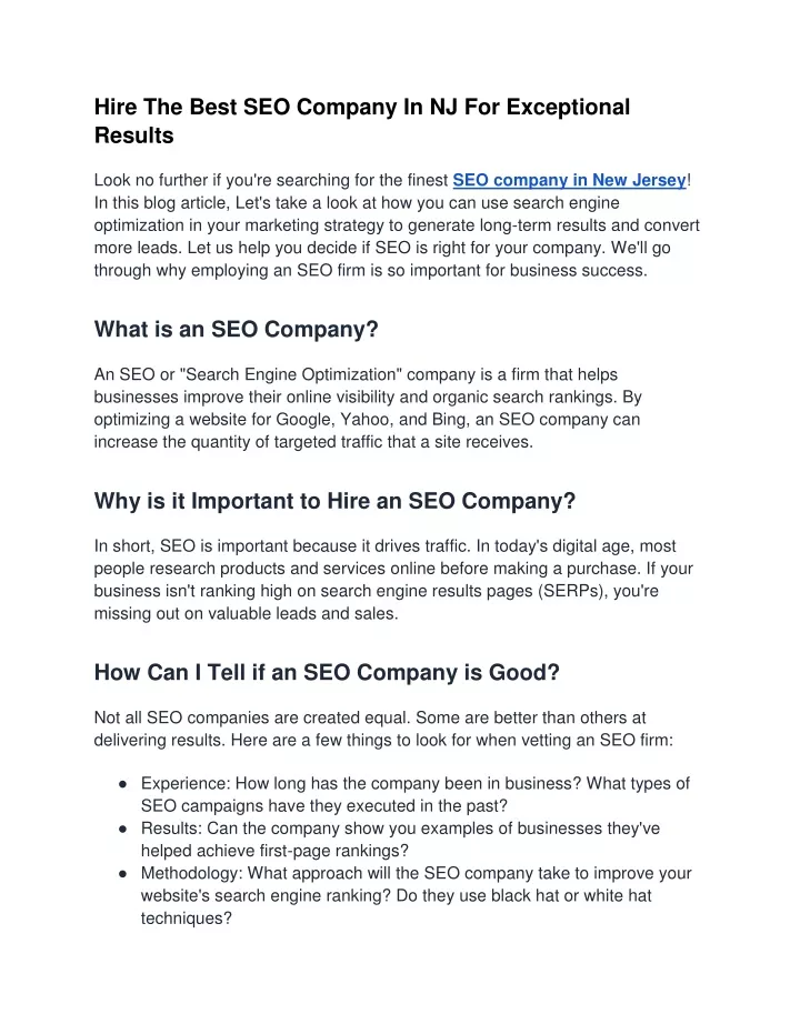 hire the best seo company in nj for exceptional