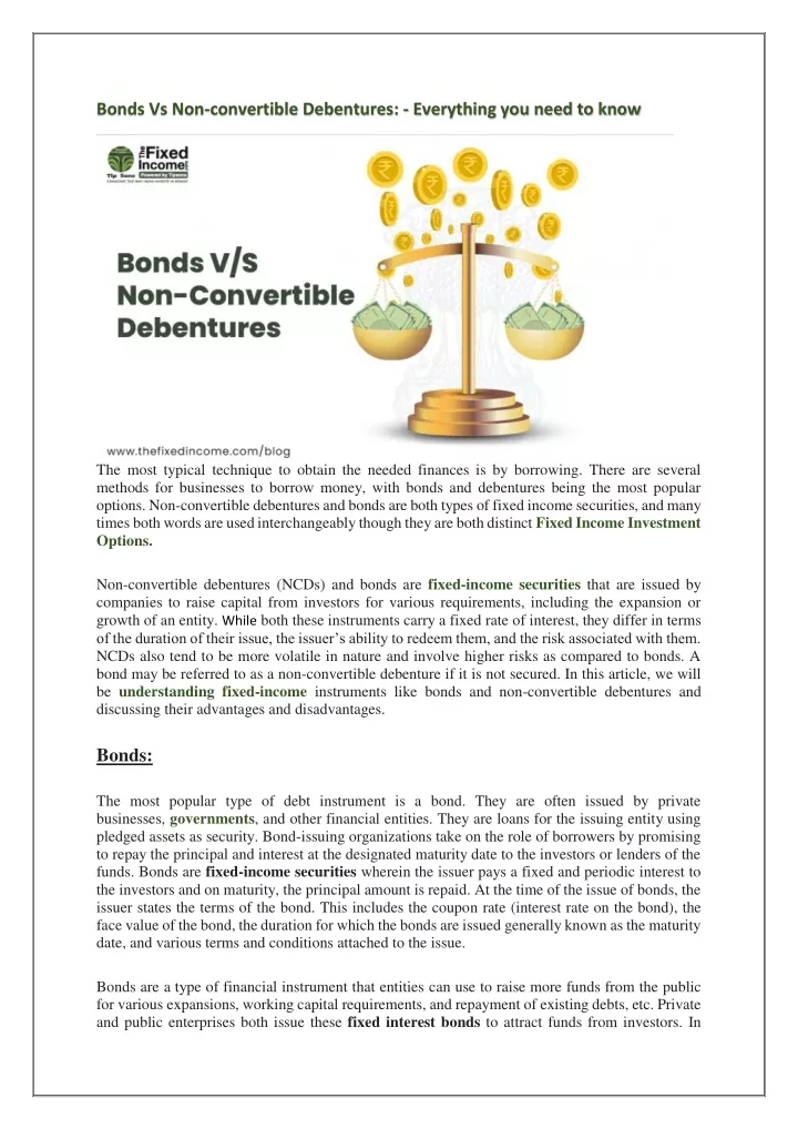 bonds vs non convertible debentures everything