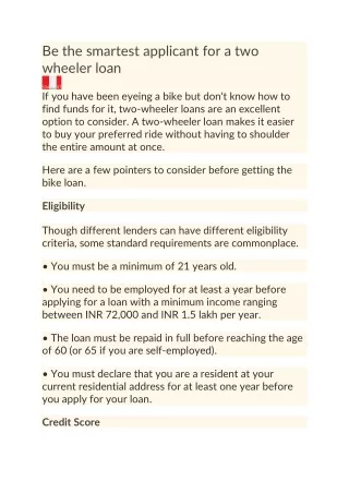 be the smartest applicant for a two wheeler loan