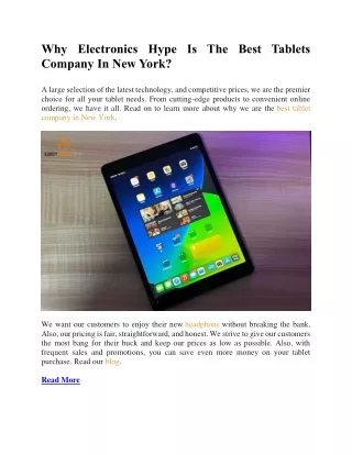 Why Electronics Hype Is The Best Tablets Company In New York