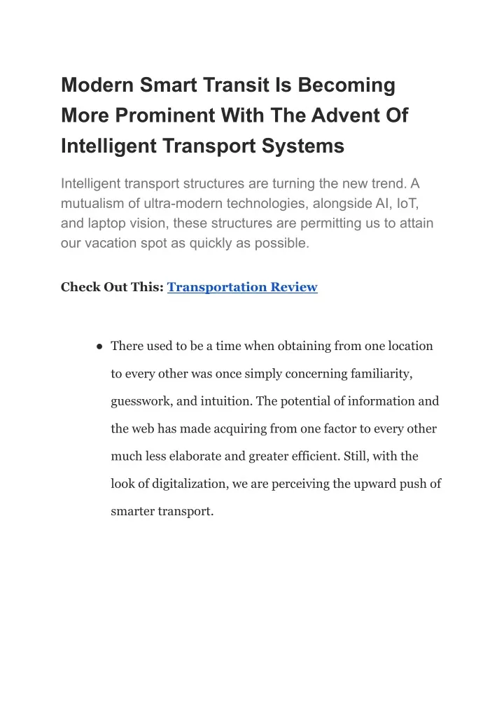 modern smart transit is becoming more prominent