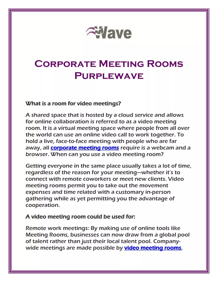 corporate meeting rooms purplewave