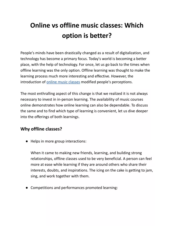 online vs offline music classes which option