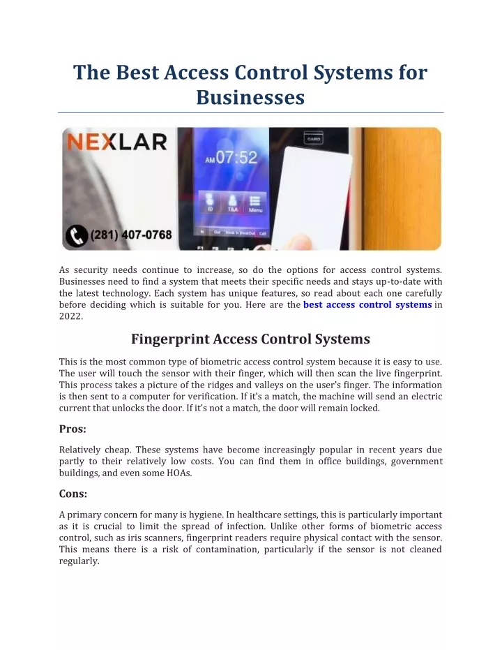 the best access control systems for businesses