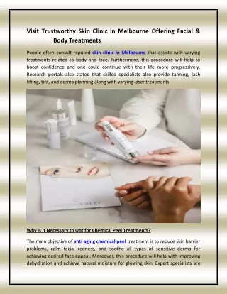 Visit Trustworthy Skin Clinic in Melbourne Offering Facial & Body Treatments