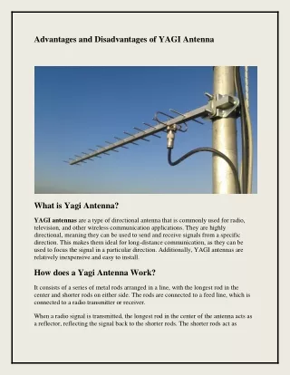 Advantages and Disadvantages of YAGI Antenna