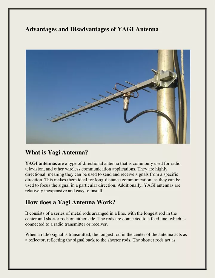 advantages and disadvantages of yagi antenna