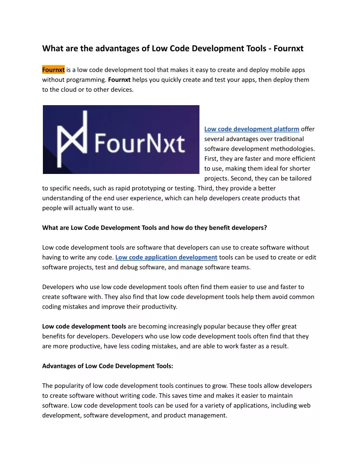 Ppt what are the advantages of low code development tools fournxt