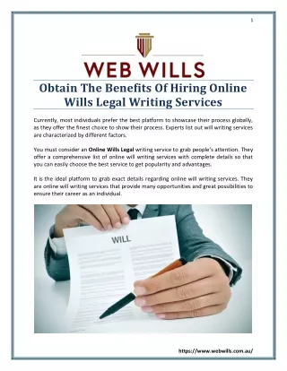 Obtain The Benefits Of Hiring Online Wills Legal Writing Services
