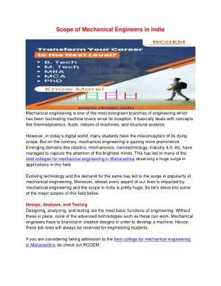 Scope of Mechanical Engineers in India