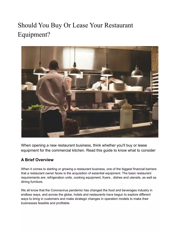 should you buy or lease your restaurant equipment