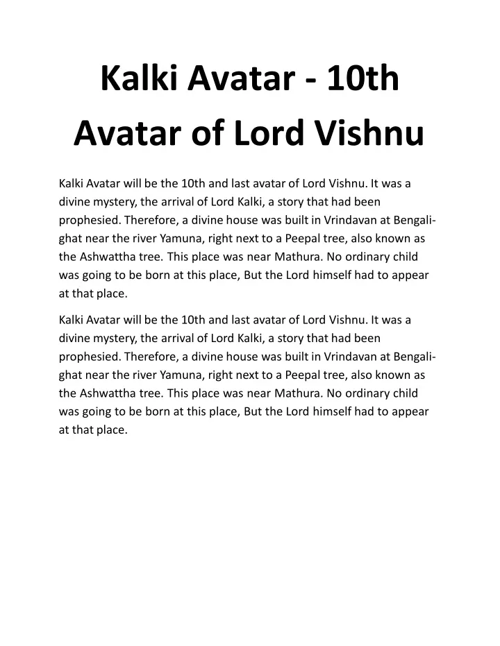 kalki avatar 10th avatar of lord vishnu
