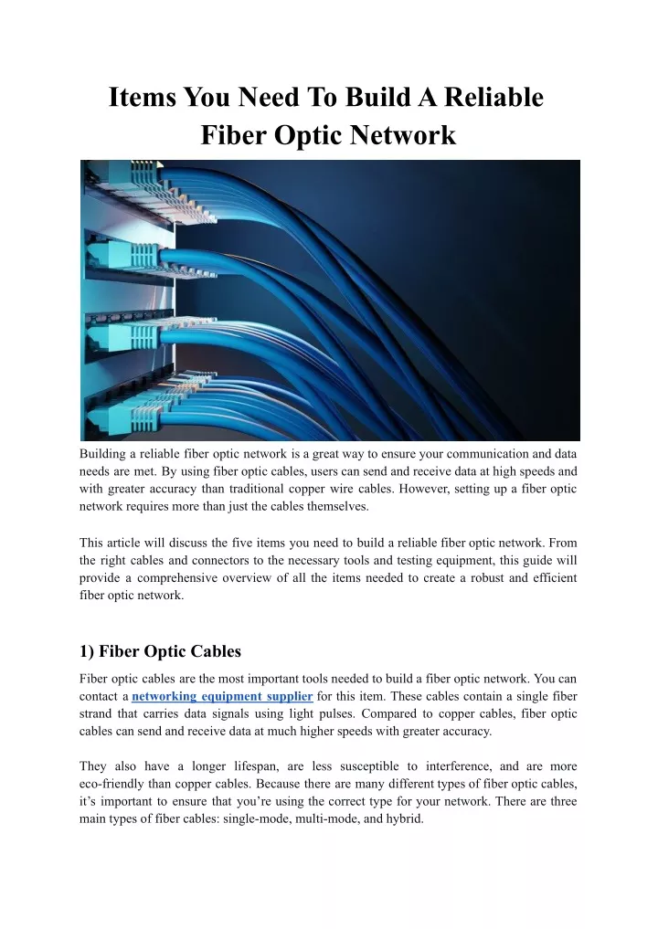 items you need to build a reliable fiber optic