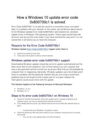 How a Windows 10 update error code 0x800700c1 is solved