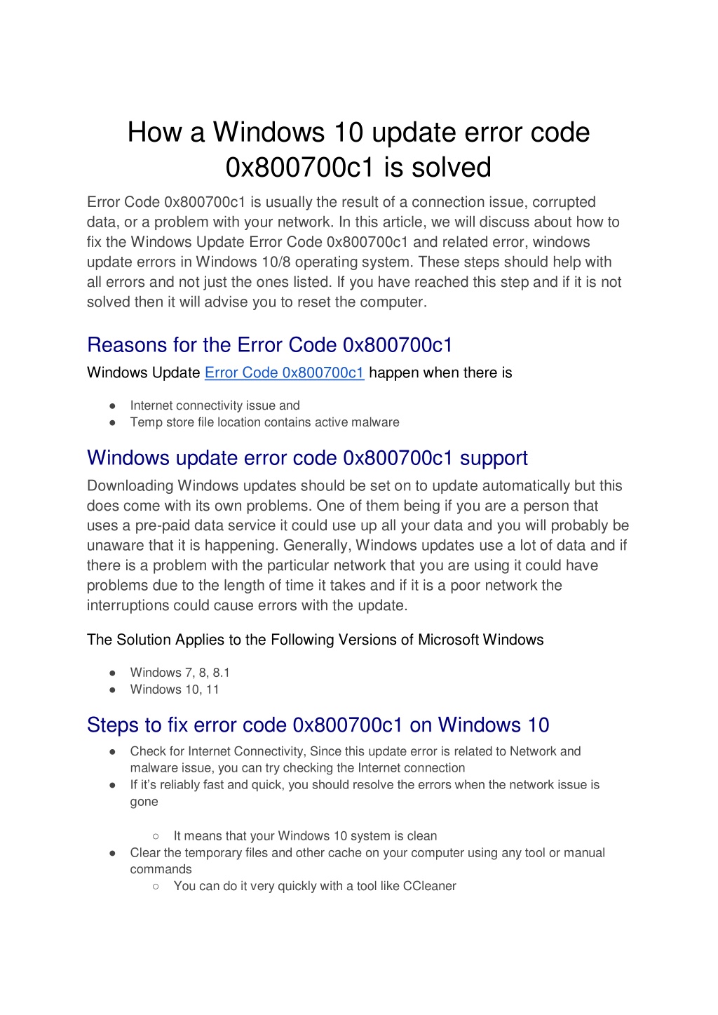 PPT - How a Windows 10 update error code 0x800700c1 is solved ...