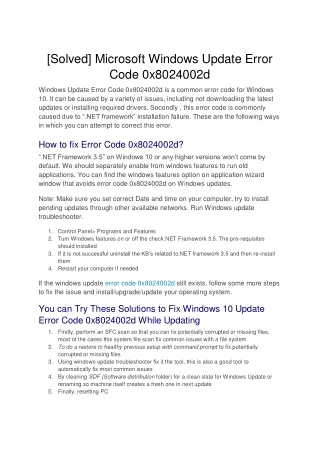[Solved] Microsoft Windows Update Error Code 0x8024002d