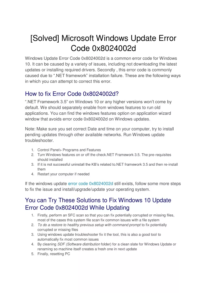solved microsoft windows update error code